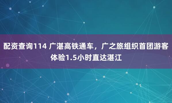 配资查询114 广湛高铁通车，广之旅组织首团游客体验1.5小时直达湛江